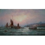 WILLIAM THORNLEY (1830-1898) FISHING BOATS OFFSHORE AT TWILIGHT Signed LThornley (in unison), oil on