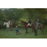 JENO KEMENDY (1860-1925) A FAMILY WITH THEIR HORSES Signed and dated 1890, oil on panel 15 x