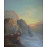 GEORGE BLACKIE STICKS (1843-1938) SUNSET O'ER THE CRAGS Signed and dated 1888, also signed and dated
