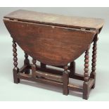 OAK GATELEG TABLE, 18th century, the oval top above a single drawer on bobbin turned legs, height