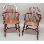 MATCHED SET OF FIVE WINDSOR CHAIRS, 19th century, yew and elm, the low backs with pierced splats,
