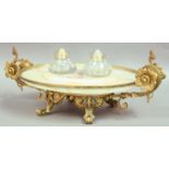 HOWELL JAMES AND CO ONYX, MARBLE AND ORMOLU DESK STAND, of oval form the raised centre with pink