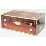 VICTORIAN ROSEWOOD AND BRASS INLAID WRITING SLOPE, the fitted interior with secret drawer, height