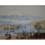 J** SALMON (Circa 1840) VIEW OF DEVONPORT HARBOUR WITH SHIPPING, FORTIFICATIONS AND FIGURES