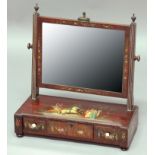 GEORGE III MAHOGANY AND PAINTED DRESSING TABLE MIRROR, circa 1800, the bevelled rectangular plate on