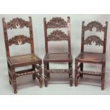 MATCHED SET OF TEN OAK DINING CHAIRS, Derbyshire or South Yorkshire, with scrolling carved backs,
