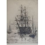 WILLIAM LIONEL WYLLIE, RA (1851-1931) HMS VICTORY; HMS ORION A pair, etchings, each signed in pencil