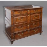CAROLEAN STYLE OAK CHEST, late 17th or early 18th century, two sections, four long drawers with