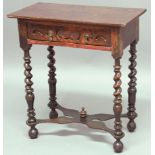 QUEEN ANNE SIDE TABLE, early 18th century and later, with a single frieze drawer, barley twist
