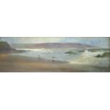 ENGLISH SCHOOL, Circa 1900 HEAVY SEA, WITH FIGURE ON A BEACH Signed with a monogram (possibly ESB or