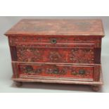 AUSTRIAN PAINTED CHEST, mid 19th century, the hinged cover above a panelled front and single drawer,