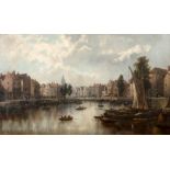 WILLIAM HOWARD (19th Century) HARBOUR SCENE IN A NETHERLANDISH TOWN Signed, oil on canvas 74.5 x