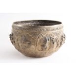 A LATE 19TH / EARLY 20TH CENTURY BURMESE RICE BOWL with figures in high relief around the sides