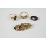 AN OPAL FIVE STONE RING set with five graduated opal cabochons, in 18ct. gold, size N, together with