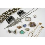 A QUANTITY OF PASTE SET JEWELLERY AND BUCKLES ETC.