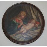FLEMISH SCHOOL, 18th CENTURY THE VIRGIN ADORING THE SLEEPING CHRIST CHILD Oil on mahogany panel
