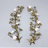 PAIR OF GILT AND PAINTED METAL FOUR LIGHT WALL APPLIQUES, modelled as sprays of lilies, height