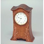 ELKINGTON AND CO OAK CASED MANTEL CLOCK, the 3 3/4" enamelled dial with arabic numerals on a brass