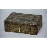 CHINESE LACQUER WORK BOX, 19th century, of rectangular form with gilt landscape decoration, the