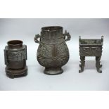 COLLECTION OF CHINESE BRONZE ARCHAISTIC FORMS, 19th and 20th century, of various forms including