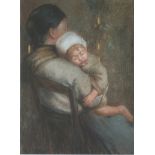 FOLLOWER OF EDWARD STOTT, ARA (1859-1918) MOTHER AND A SLEEPING CHILD Pastels 34.5 x 26cm. ++ A