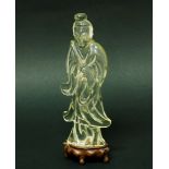 CHINESE ROCK CRYSTAL FIGURE OF A SCHOLAR, 19th century, standing holding a fly whisk, height 23.5cm