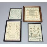 FOUR VICTORIAN SAMPLERS, dated 1839, 1843 and 1849, three with verse surrounded by figures and/or