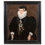 CIRCLE OF ROBERT PEAKE THE ELDER (c.1551-1619) PORTRAIT OF AN UNKNOWN LADY Half length, wearing a