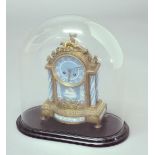 FRENCH GILT BRASS AND BLUE JASPER MOUNTED MANTEL CLOCK, the 4" dial inscribed Hry Marc, Paris, on