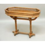 VICTORIAN PITCHED PINE PLANTER, the octagonal top with balustrade gallery on a gothic, tressle style