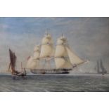 THOMAS SEWELL ROBINS (1814-1880) A BLACKWALL FRIGATE GETTING UNDERWAY IN THE DOWNS Signed and