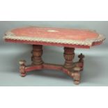 ITALIAN PAINTED CENTRE TABLE, 19th century, the shaped rectangular tilt top with foliate carved