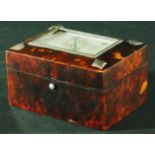 TORTOISESHELL AND SILVER MOUNTED PAYING CARDS CASE, the top mounted with a miniature surrounded by