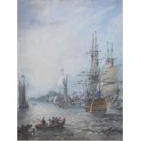 SAMUEL OWEN (1768-1857) FRIGATES, SAILING VESSELS AND SMALL CRAFT IN COASTAL WATERS Signed,