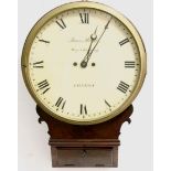 MAHOGANY CASE DROP DIAL WALL CLOCK, early/mid 19th century, the 14" painted wooden dial inscribed