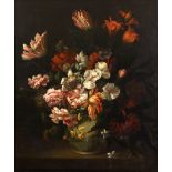 ATTRIBUTED TO JEAN BAPTISTE BELIN DE FONTENAY (1653-1715) A BOWL OF FLOWERS UPON A LEDGE Oil on