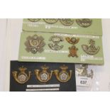 MILITARY CAP BADGES. Including three Victorian Crown Kings Own Yorkshire Light Infantry Glengarry