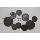 VARIOUS COINAGE. Including a Charles 11 Farthing dated 1672, another of 1675. George 11 dated 1754