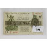 A FISHER TEN SHILLING NOTE. A United Kingdom of Britain & Ireland Ten Shilling Warren Fisher