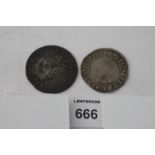 TWO ELIZABETH 1 HAMMERED PIECES. The first dated 1562 with rose behind a left facing bust. The
