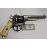 A PINFIRE REVOLVER. A continental pinfire revolver with partially engraved steel frame and