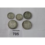 MAUNDY COINAGE. A part Maundy Set QE11 dated 1972 consisting of 4d x 2, 3d and 2d x 2. (5)