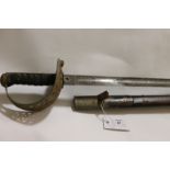 AN OFFICERS SWORD. An 1896 Cavalry Officers sword with 35.1/2" clean blade with VR cypher below an