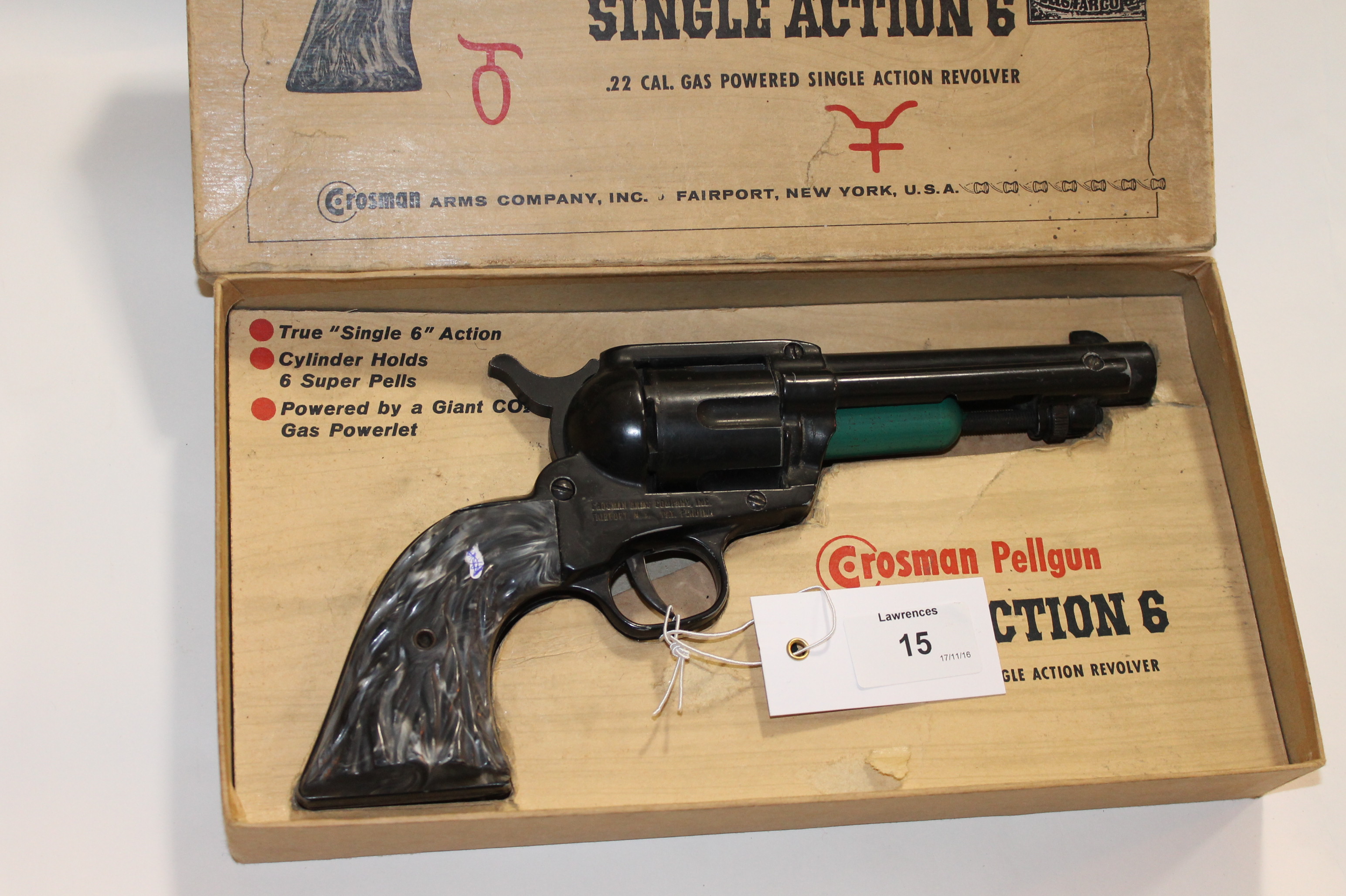 A CROSSMAN SINGLE ACTION AIR PISTOL. A .22 caliber Air Pistol in Revolver form, with single-action