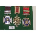FRAMED RAOB MEDALS. The first a silver and enamel with jewel eyes Midlands County Banner on the
