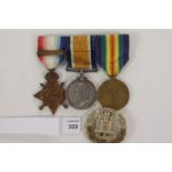 A 1st NORTHAMPTONSHIRE REGT 1914 STAR/BAR TRIO. A 1914 Star with bar, British War & Victory Medals