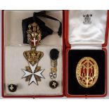 A Kt BACHELORS BADGE & CASED Kt OF MALTA H&D ORDER etc. A cased Knights Bachelor Badge in silver/