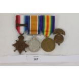 A NORTHUMBERLAND FUSILIERS 1914 STAR/BAR TRIO. A 1914 Star with bar, British War & Victory Medals