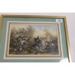 THREE FRAMED NAPOLEONIC WAR COLOURED PRINTS etc. Including The Siege of Badajoz 1811, Defeat of a