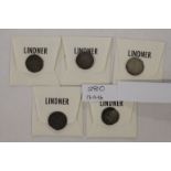 FIVE HENRY 111 LONG CROSS PENNIES. A long cross silver penny of Henry 111 1.2 grams, Class 111a with